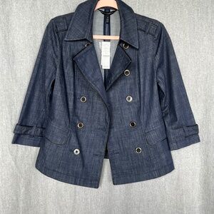 NWT WHBM Denim Dark Wash Cotton Blend Double Breasted Swing Jacket Sz 8 Preppy